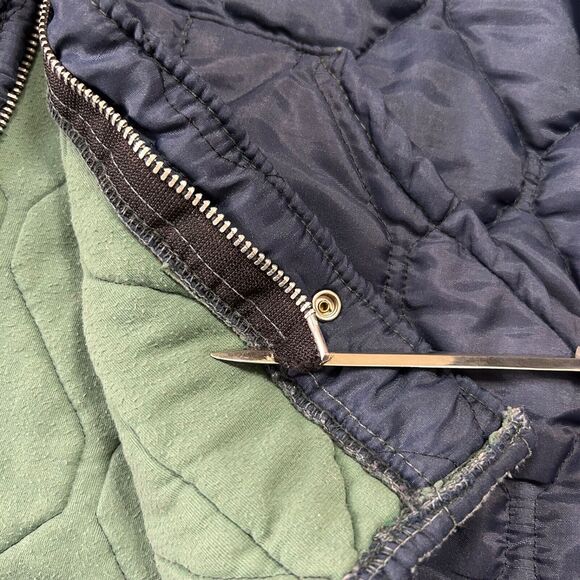 Vintage 70s Bomber Jacket Quilted Nylon Full Zip Navy Blue Military Grunge - Picture 5 of 13